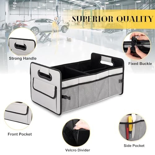JiatuA Car Trunk Organizer, Car Organizers and Storage Collapsible Multi Compartment Container Box, Adjustable Car Accessories for SUV Sedan Truck, Standard Size, Grey - JiatuA (1)