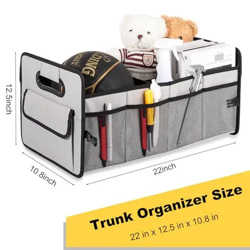 JiatuA Car Trunk Organizer, Car Organizers and Storage Collapsible Multi Compartment Container Box, Adjustable Car Accessories for SUV Sedan Truck, Standard Size, Grey - 7