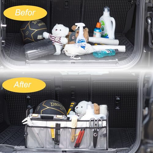 JiatuA Car Trunk Organizer, Car Organizers and Storage Collapsible Multi Compartment Container Box, Adjustable Car Accessories for SUV Sedan Truck, Standard Size, Grey - 6