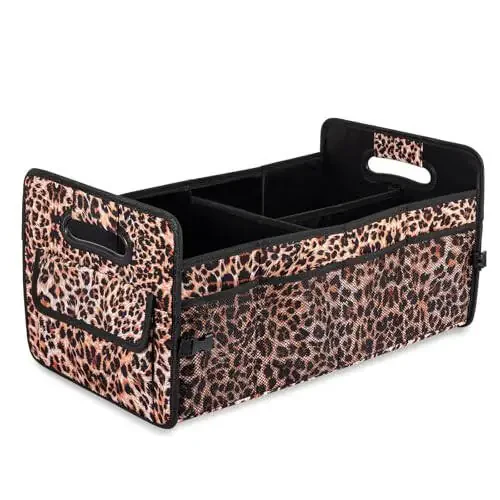JiatuA Car Trunk Organizer, Car Organizers and Storage Collapsible Multi Compartment Container Box, Adjustable Car Accessories for SUV Sedan Truck, Standard Size, Leopard print - 1