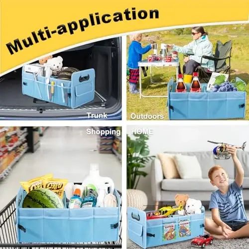 JiatuA Car Trunk Organizer, Car Organizers and Storage Collapsible Multi Compartment Container Box, Adjustable Car Accessories for SUV Sedan Truck, Standard Size, Light Blue - 4