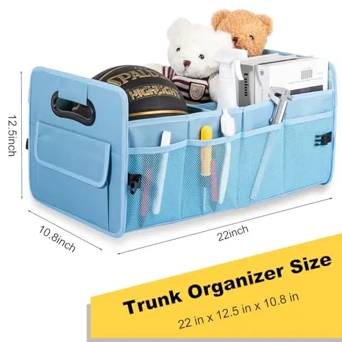 JiatuA Car Trunk Organizer, Car Organizers and Storage Collapsible Multi Compartment Container Box, Adjustable Car Accessories for SUV Sedan Truck, Standard Size, Light Blue - 5
