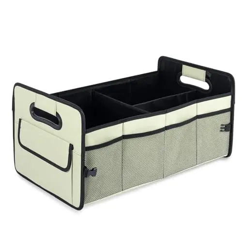JiatuA Car Trunk Organizer, Car Organizers and Storage Collapsible Multi Compartment Container Box, Adjustable Car Accessories for SUV Sedan Truck, Standard Size, Light Green 