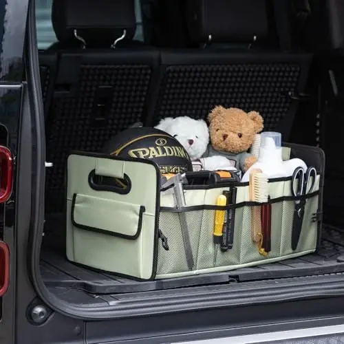 JiatuA Car Trunk Organizer, Car Organizers and Storage Collapsible Multi Compartment Container Box, Adjustable Car Accessories for SUV Sedan Truck, Standard Size, Light Green - 2