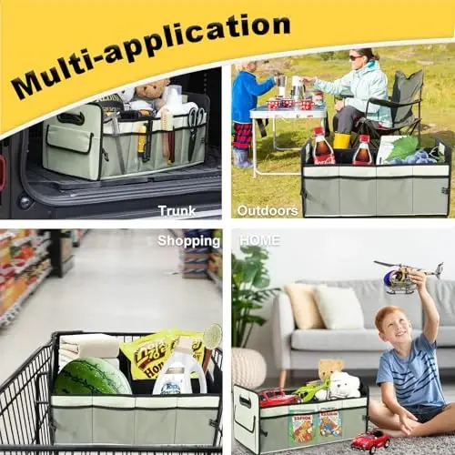 JiatuA Car Trunk Organizer, Car Organizers and Storage Collapsible Multi Compartment Container Box, Adjustable Car Accessories for SUV Sedan Truck, Standard Size, Light Green - 4