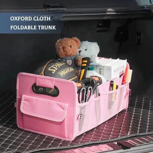 JiatuA Car Trunk Organizer, Car Organizers and Storage Collapsible Multi Compartment Container Box, Adjustable Car Accessories for SUV Sedan Truck, Standard Size, Pink - 2