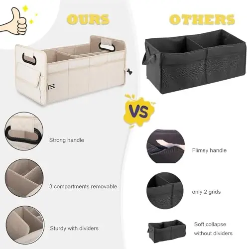 JiatuA Car Trunk Organizer for SUV, Car Storage Organizer Collapsible Multi Compartment Container Box Adjustable Car Accessories for Women Men, Beige | Sturdy, Large Capacity, Diamond Decor, Multi Compartment Container Box Adjustable Car Accessories - 5
