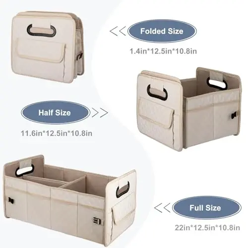 JiatuA Car Trunk Organizer for SUV, Car Storage Organizer Collapsible Multi Compartment Container Box Adjustable Car Accessories for Women Men, Beige | Sturdy, Large Capacity, Diamond Decor, Multi Compartment Container Box Adjustable Car Accessories - 6