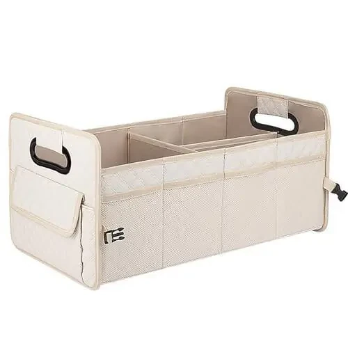 JiatuA Car Trunk Organizer for SUV, Car Storage Organizer Collapsible Multi Compartment Container Box, Adjustable Car Accessories for Women/Men, Beige - 1