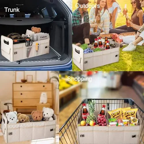 JiatuA Car Trunk Organizer for SUV, Car Storage Organizer Collapsible Multi Compartment Container Box, Adjustable Car Accessories for Women/Men, Beige - 5