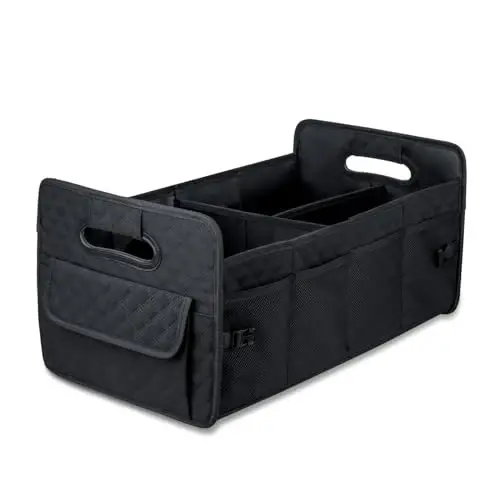 JiatuA Car Trunk Organizer for SUV, Car Storage Organizer Collapsible Multi Compartment Container Box, Adjustable Car Accessories for Women/Men, Black 