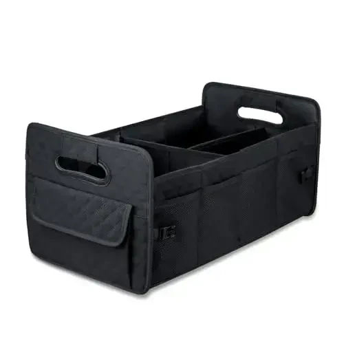 JiatuA Car Trunk Organizer for SUV, Car Storage Organizer Collapsible Multi Compartment Container Box, Adjustable Car Accessories for Women/Men, Black 
