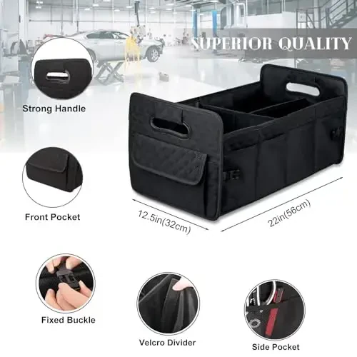 JiatuA Car Trunk Organizer for SUV, Car Storage Organizer Collapsible Multi Compartment Container Box, Adjustable Car Accessories for Women/Men, Black - JIATUA (1)