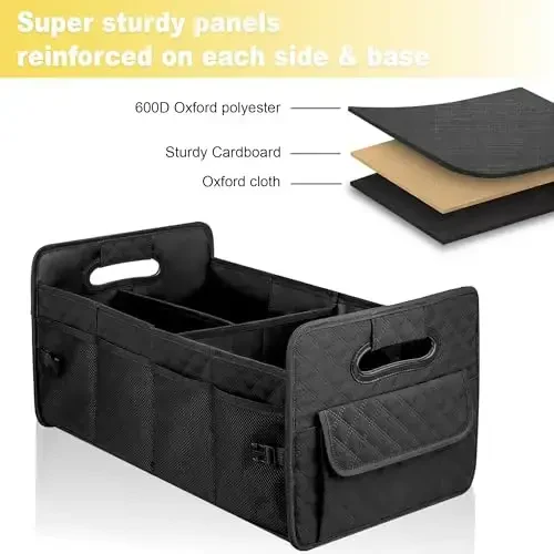 JiatuA Car Trunk Organizer for SUV, Car Storage Organizer Collapsible Multi Compartment Container Box, Adjustable Car Accessories for Women/Men, Black - 4