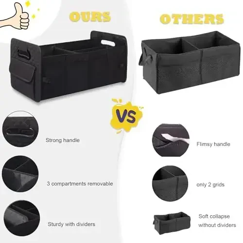 JiatuA Car Trunk Organizer for SUV, Car Storage Organizer Collapsible Multi Compartment Container Box, Adjustable Car Accessories for Women/Men, Black - 5