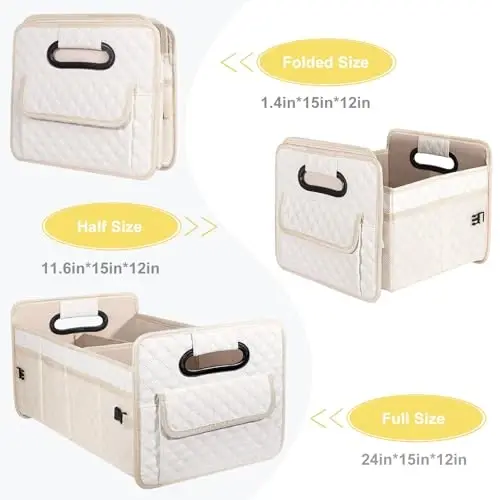 JiatuA Car Trunk Organizer for SUV, Car Storage Organizer Collapsible Multi Compartment Container Box, Adjustable Car Accessories for Women/Men, Large Beige 