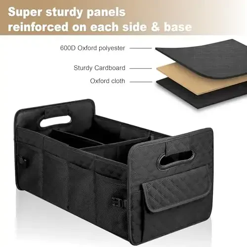 JiatuA Car Trunk Organizer for SUV, Car Storage Organizer Collapsible Multi Compartment Container Box, Adjustable Car Accessories for Women/Men, Large Black - 4