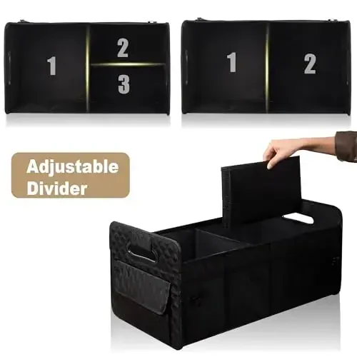 JiatuA Car Trunk Organizer for SUV, Car Storage Organizer Collapsible Multi Compartment Container Box, Adjustable Car Accessories for Women/Men, Large Black - 6