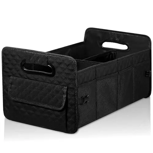 JiatuA Car Trunk Organizer for SUV, Car Storage Organizer Collapsible Multi Compartment Container Box, Adjustable Car Accessories for Women/Men, Large Black 