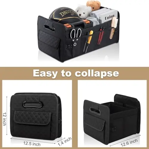 JiatuA Car Trunk Organizer for SUV, Car Storage Organizer Collapsible Multi Compartment Container Box, Adjustable Car Accessories for Women/Men, Large Black - 5