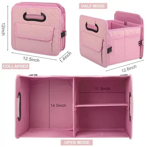 JiatuA Car Trunk Organizer for SUV, Car Storage Organizer Collapsible Multi Compartment Container Box, Adjustable Car Accessories for Women/Men, Large Pink - 6