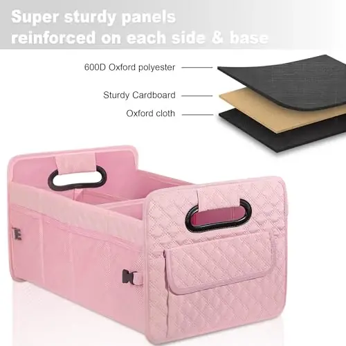 JiatuA Car Trunk Organizer for SUV, Car Storage Organizer Collapsible Multi Compartment Container Box, Adjustable Car Accessories for Women/Men, Pink - 2