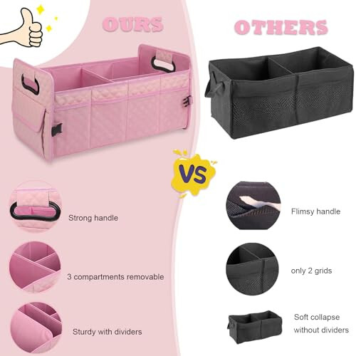 JiatuA Car Trunk Organizer for SUV, Car Storage Organizer Collapsible Multi Compartment Container Box, Adjustable Car Accessories for Women/Men, Pink - 4