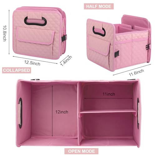 JiatuA Car Trunk Organizer for SUV, Car Storage Organizer Collapsible Multi Compartment Container Box, Adjustable Car Accessories for Women/Men, Pink - 6