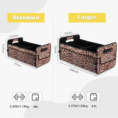 JiatuA Car Trunk Organizers and Storage Collapsible Multi Compartment Container Box, Adjustable Car Accessories for SUV Sedan Truck, Large Size, Leopard Print - 2