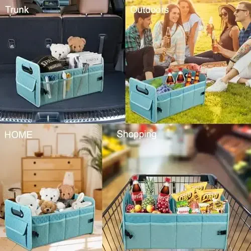 JiatuA Car Trunk Organizers and Storage for SUV, Collapsible Multi Compartment Container Box Adjustable Car Accessories for Women Men, Lake Blue - 6