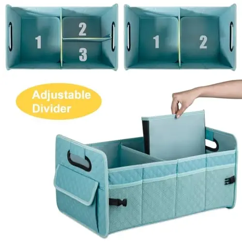 JiatuA Car Trunk Organizers and Storage for SUV, Collapsible Multi Compartment Container Box Adjustable Car Accessories for Women Men, Lake Blue - 4
