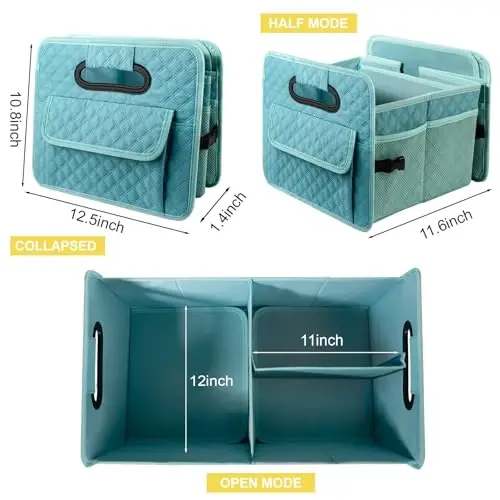 JiatuA Car Trunk Organizers and Storage for SUV, Collapsible Multi Compartment Container Box Adjustable Car Accessories for Women Men, Lake Blue - 5