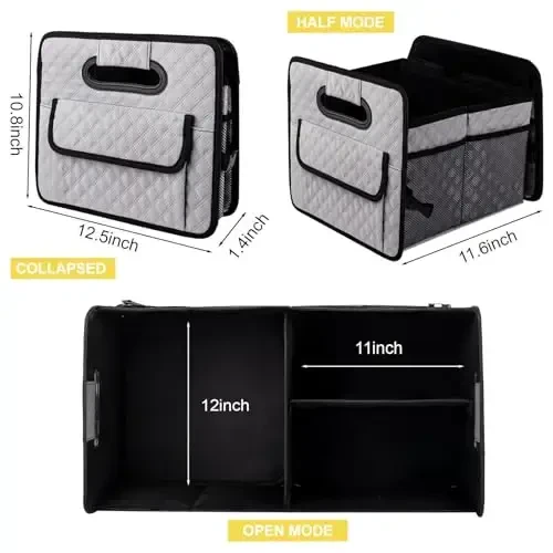 JiatuA Car Trunk Organizers and Storage for SUV, Collapsible Multi Compartment Container Box Adjustable Car Accessories for Women Men, Light Grey - 5