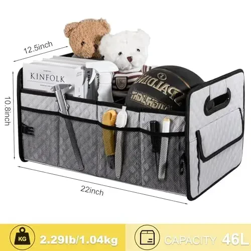 JiatuA Car Trunk Organizers and Storage for SUV, Collapsible Multi Compartment Container Box Adjustable Car Accessories for Women Men, Light Grey - 7