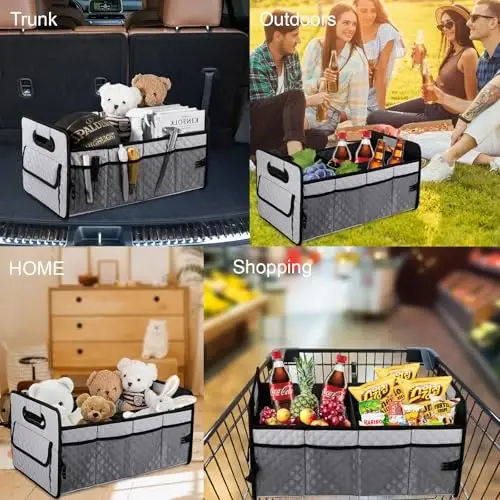 JiatuA Car Trunk Organizers and Storage for SUV, Collapsible Multi Compartment Container Box Adjustable Car Accessories for Women Men, Light Grey - 6