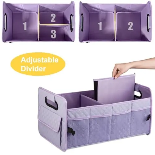 JiatuA Car Trunk Organizers and Storage for SUV, Collapsible Multi Compartment Container Box Adjustable Car Accessories for Women Men, Light Purple - 4