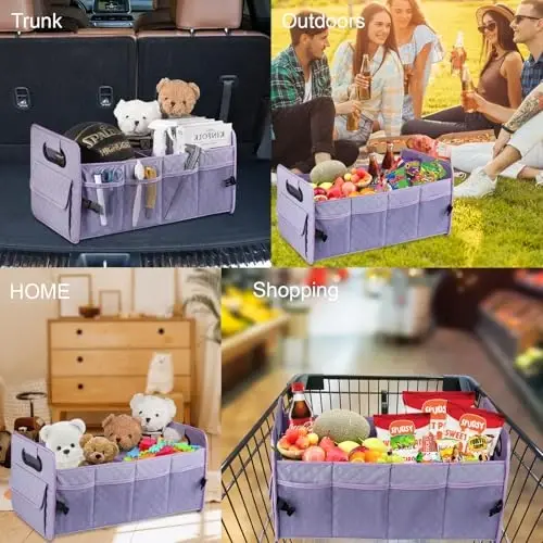 JiatuA Car Trunk Organizers and Storage for SUV, Collapsible Multi Compartment Container Box Adjustable Car Accessories for Women Men, Light Purple - 6