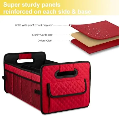 JiatuA Car Trunk Organizers and Storage for SUV, Collapsible Multi Compartment Container Box Adjustable Car Accessories for Women Men, Red - 3