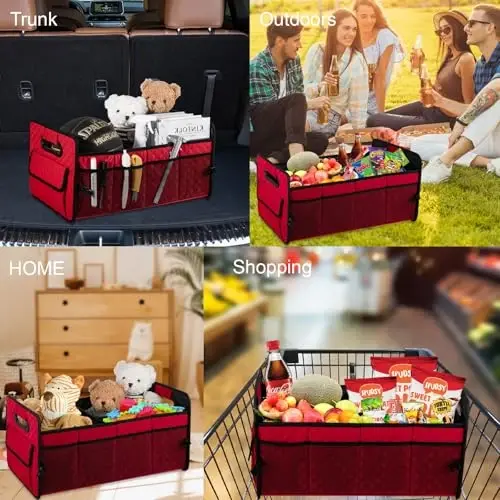 JiatuA Car Trunk Organizers and Storage for SUV, Collapsible Multi Compartment Container Box Adjustable Car Accessories for Women Men, Red - 6