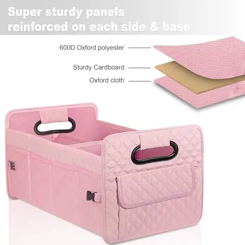 JiatuA Car Trunk Organizer for SUV, Car Storage Organizer Collapsible Multi Compartment Container Box, Adjustable Car Accessories for Women/Men, Large Pink - 4