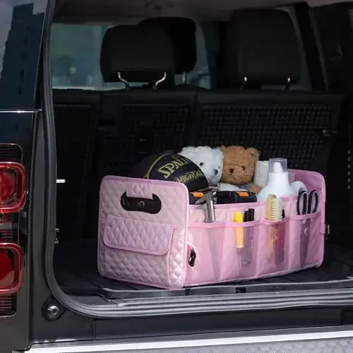 JiatuA SUV uchun avtomobil yukxona tashkilotchisi, avtomobil saqlash tashkilotchisi Yig'iladigan ko'p bo'linmali konteyner qutisi, Ayollar/Erkaklar uchun sozlanishi avtomobil aksessuarlari, Katta pushti - 3