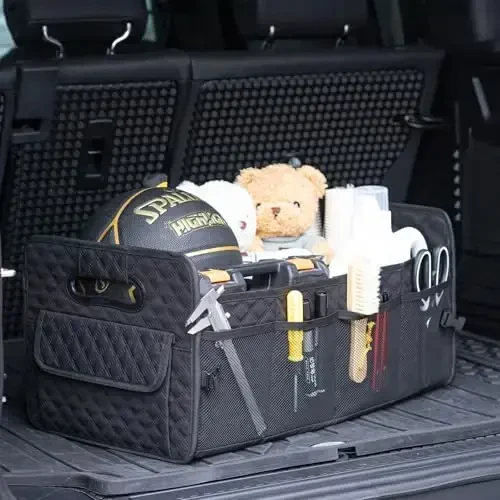 JiatuA SUV uchun avtomobil yukxona tashkilotchisi, Avtomobil saqlash tashkilotchisi Yiqiladigan ko'p bo'linmali konteyner qutisi, Ayollar/Erkaklar uchun sozlanishi avtomobil aksessuarlari, Katta qora - JIATUA (1)