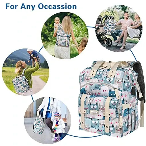 Jiefeike Diaper Bag Backpack,Baby Bags for Mom Dad Girls Boys,15.6inch Cat Dog Travel Baby Diaper Bags with Insulated Pockets,USB Charging Port,RFID Anti-Theft Water-Resistant Pocket - 7