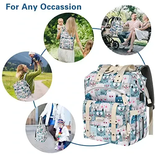 Jiefeike Diaper Bag Backpack,Baby Bags for Mom Dad Girls Boys,15.6inch Cat Dog Travel Baby Diaper Bags with Insulated Pockets,USB Charging Port,RFID Anti-Theft Water-Resistant Pocket - 7