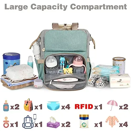 Jiefeike Diaper Bag Backpack,Dad Mom Travel Backpack Diaper Bag for Baby Boys Girls,Insulated Pockets Portable Baby Nappy Bags with USB Charging Port,RFID Anti-Theft Water-Resistant Pocket Stroller - 2