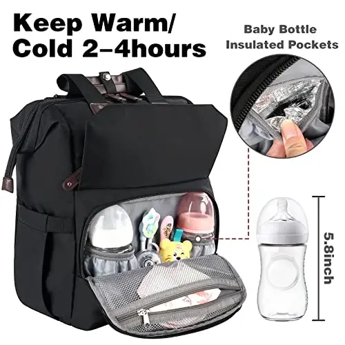 Jiefeike Diaper Bag Backpack, Baby Boys Girls Portable Baby Nappy Bags, Dad Mom Backpack Diaper Bag with Insulated Pockets USB Charging Port RFID Anti-Theft Water-Resistant Pocket Stroller Straps - 3