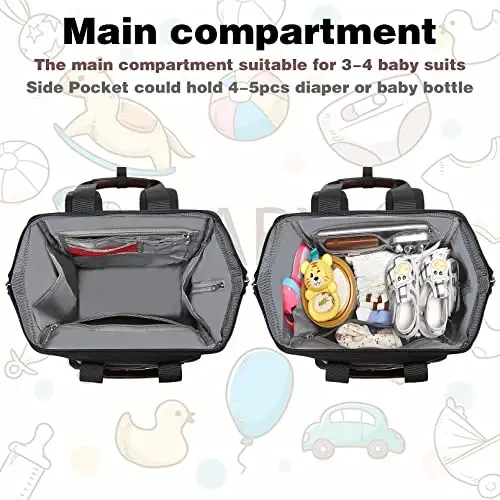 Jiefeike Diaper Bag Backpack, Baby Boys Girls Portable Baby Nappy Bags, Dad Mom Backpack Diaper Bag with Insulated Pockets USB Charging Port RFID Anti-Theft Water-Resistant Pocket Stroller Straps - 4