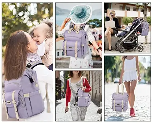 Jiefeike Diaper Bag Backpack, Binafsha Rangli Sayohat Ryukzaki, Ota Ona O'g'il Qizlar Uchun, Izolyatsiya Qilingan Cho'ntaklar, USB Zaryadlash Porti bilan Portativ Go'dak Pampers Sumkalari, RFID O'g'irlikka Qarshi Suv o'tkazmaydigan Cho'ntak Aravachasi Tasmaları - 7