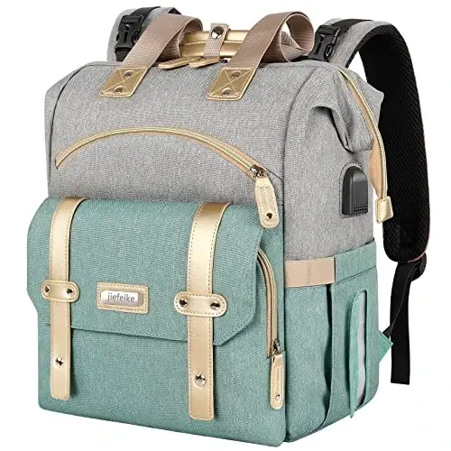 Jiefeike Diaper Bag Backpack, Dad Mom Travel Backpack Diaper Bag for Baby Boys Girls, Insulated Pockets Portable Baby Nappy Bags with USB Charging Port, RFID Anti-Theft Water-Resistant Pocket Stroller - JIEFEIKE