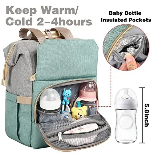 Jiefeike Diaper Bag Backpack, Dad Mom Travel Backpack Diaper Bag for Baby Boys Girls, Insulated Pockets Portable Baby Nappy Bags with USB Charging Port, RFID Anti-Theft Water-Resistant Pocket Stroller - 3